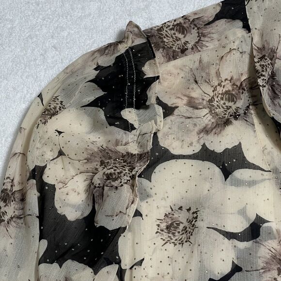 PAIGE Floral Sheer Tie Neck Blouse Women’s L Multi Romantic Swiss Dot - Picture 11 of 15